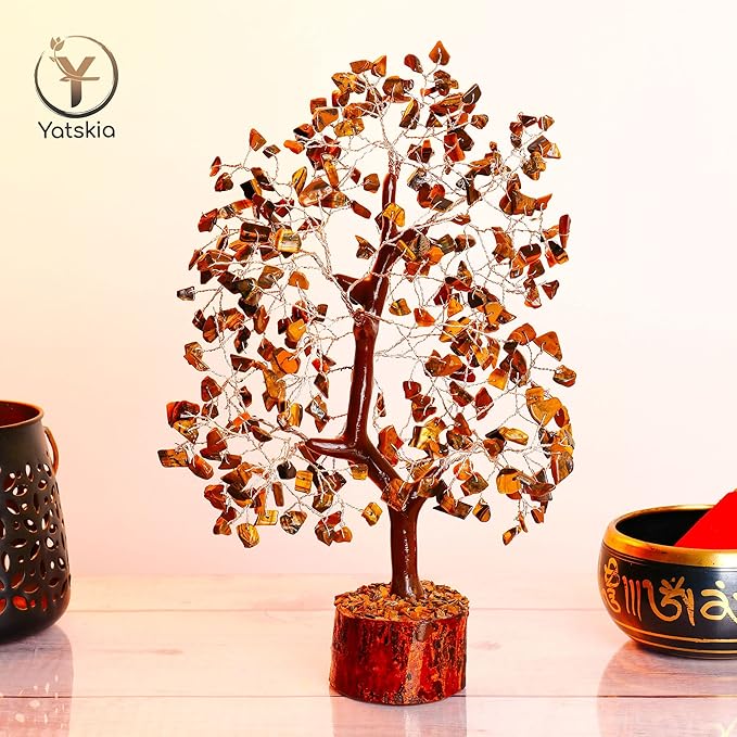 YATSKIA Tiger Eye Crystal Tree - Tree of Life - Tiger Eye Stone - Reiki Gifts - Gemstone Tree - Spiritual Decor - Crystal Decor - Chakra Decor - Metaphysical Gifts - Chakra Stones - Home Office Decor