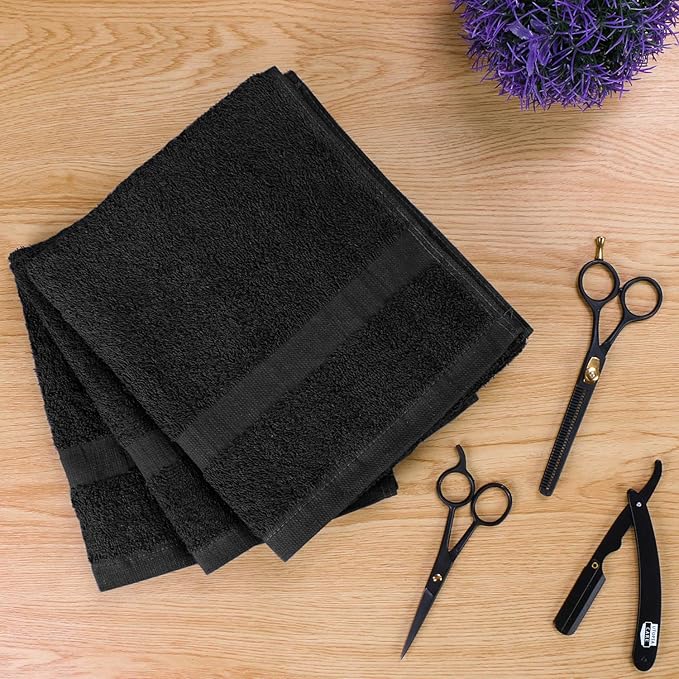 Utopia Towels, Salon Towel, Pack of 12, Not Bleach Proof, 16 by 27 Inches, Highly Absorbent Cotton Towels for Hand, Gym, Beauty, Spa, and Home Hair Care, Black