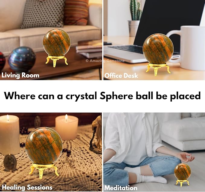 Amazing Gemstone Unakite Crystal Ball with Stand - 2 Inches Crystal Sphere Meditation Balls for Witchcraft and Decorative Balls
