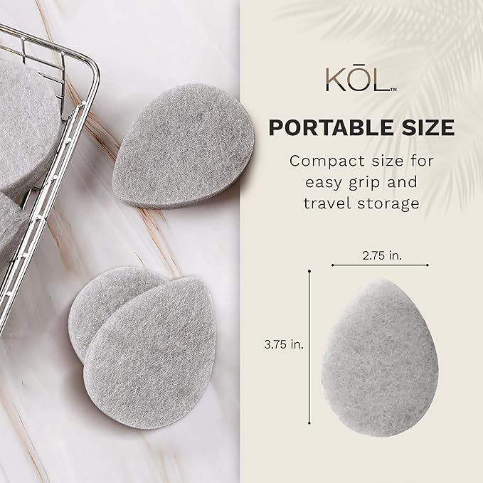 KOL Face Scrubber, Charcoal Infused Exfoliating Facial Cleansing Pads, Disposable Exfoliator Face Sponge for Daily Cleaning and Makeup Removal, 6 Count