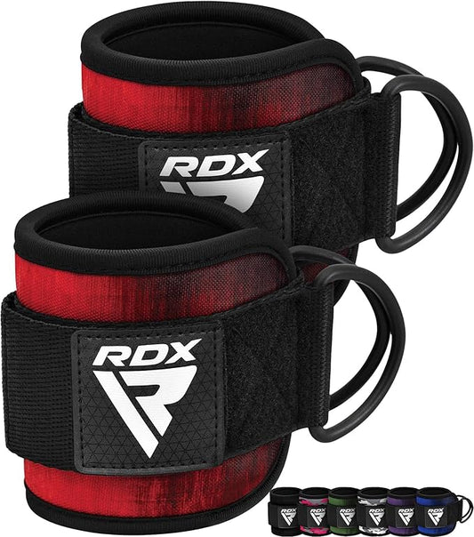 RDX Ankle Straps for Cable Machines – 7MM Neoprene Padded 10"x4" Adjustable Gym Cuffs with Dual D-Rings – Weight Attachments for Wrist Glutes Leg Kickbacks Hip Abduction Strength Workouts – Men Women