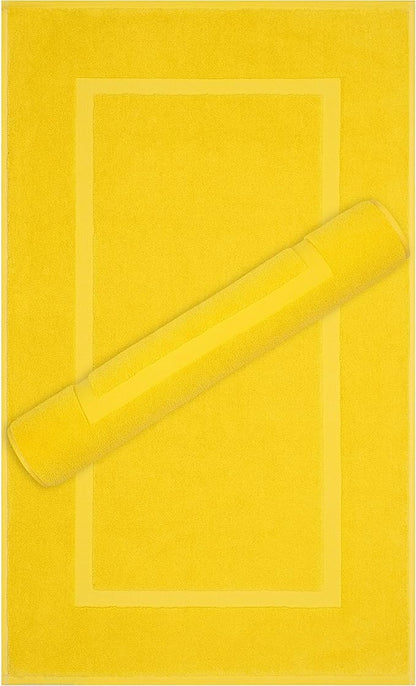 Cotton Paradise 100% Cotton Bath Mats for Bathroom Floor Set of 2 Pack, 20x34 Soft Absorbent Washable Quick Dry Tub Bathmat, Yellow Towel Bath Mat