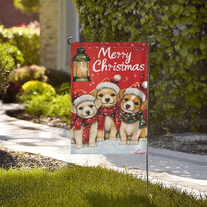 Christmas Dogs Garden Flag 12x18 In Double Sided Yard Flags Lawn Sign Decor No Flagstand