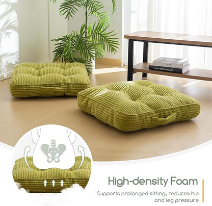 HIGOGOGO Washable Floor Pillow Cushion for Adults, Meditation Cushion Pillow, Large Square Floor Sitting, Removable Tufted Corduroy Cover, for Tatami Living Room or Yoga, 22x22 Inch, Machine Washable