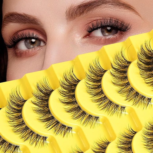 Lashes Wispy False Eyelashes Natural Fake Lashes with Clear Band 10 Pairs Cat Eye Lashes Pack Reusable Lashes Natural Look Short Wispies Mink Eyelash Strips Cateye Lashes for Women