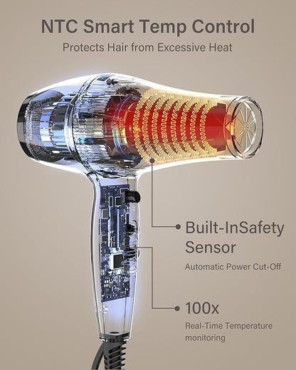 Ionic Hair Dryer with Diffuser, Blow Dryer, Professional 1875W Powerful AC Motor Hairdryer with 8.2Ft Cord for Women & Men, Fast-Drying Blow Dryer with Nozzle for Home, Salon