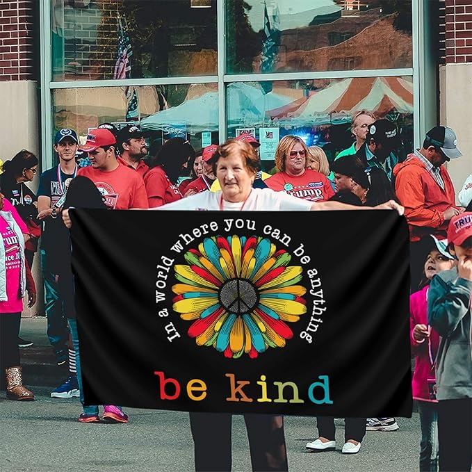 In A World Where You Can Be Anything Be Kind Flag 3x5 Ft Outdoor Indoor With Grommet Peace Sunflower Hippie Garden Yard Home Room Banner Outside Decorative Sign