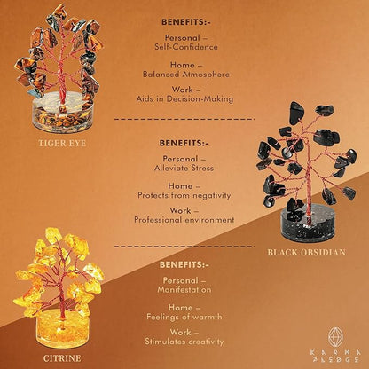 Crystal Tree Desk Decoration, Tree of Life 7 Chakra Healing Crystals & Stones for Positive Energy, Good Luck Gifts for Women and Mens, Set of 12 Handcrafted Trees for Home & Office (Orgone Base)