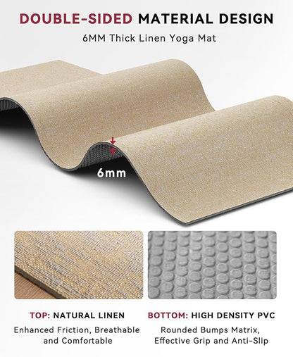 HAPBEAR Extra Large Yoga Mat (84''x30'') - 1/4'' Thick Durable Natural Linen, Non-Slip & Tear-Resistant - Perfect for Home Yoga Workouts, Meditation, Pilates, Floor Exercises & Fitness - Free Carrying Bag Included