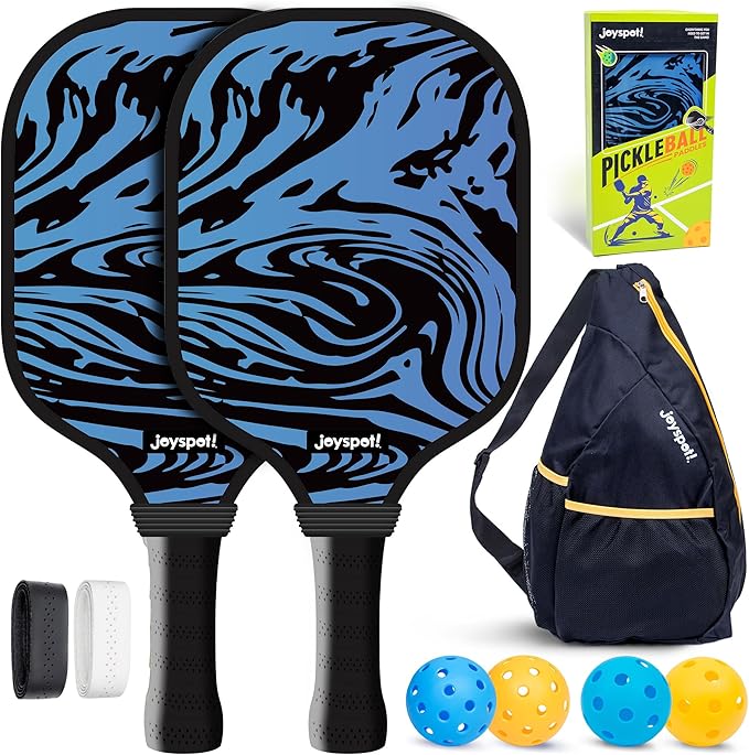 Pickleball Paddles Set of 2, Fiberglass Pickle Ball Rackets, Lightweight Paddle Set Includes 4 Outdoor Indoor Balls, 2 Grip Tapes & Carry Bag, Oversized Sweet Spot for Men, Women, Adult, Teenager