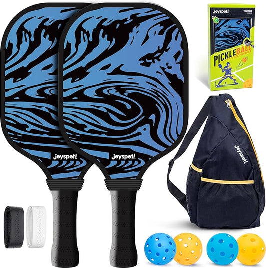Pickleball Paddles Set of 2, Fiberglass Pickle Ball Rackets, Lightweight Paddle Set Includes 4 Outdoor Indoor Balls, 2 Grip Tapes & Carry Bag, Oversized Sweet Spot for Men, Women, Adult, Teenager