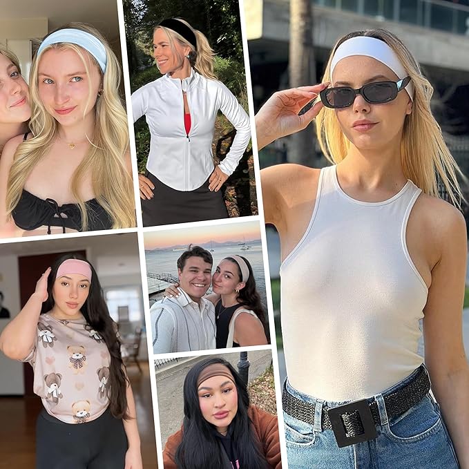 Headbands for Women - 12Pcs Non-Slip Cotton Cloth Headbands for Women's Hair Accessories,Fashion Sports Hair Bands & Ties,Soft Fabric for Yoga,Running,Workout