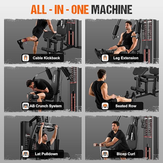 Home Gym, M1 Workout Station with 140LBS Weight Stack, Multifunctional Home Gym Equipment with Pulley System for Full Body Strength Training