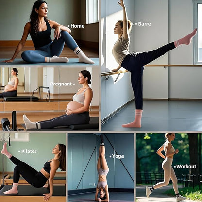 Raylarnia Tall Pilates Socks with Grips for Women, Yoga Crew Non-Slip, Grippy Ankle Barre Sock, Hospital Sticky Socks 5 Pairs