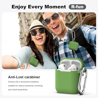 R-fun Compatible with AirPods Case Cover, Soft Silicone Protective Cover with Keychain for Women Men Compatible with Apple AirPods 2nd 1st Generation Charging Case, Front LED Visible,Olive Green