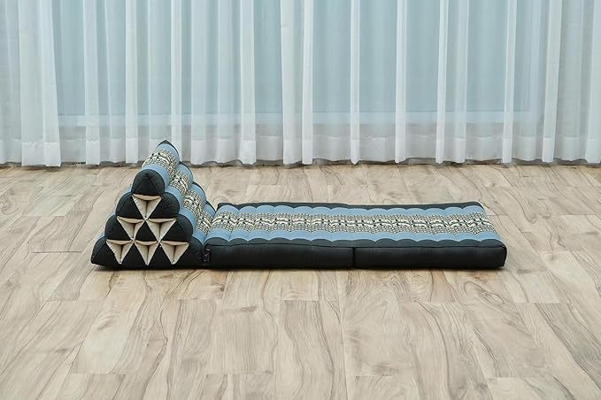 LEEWADEE 2-Fold Mat with Triangle Cushion – Comfortable TV Pillow, Foldable Mattress with Cushion Made of Eco-Friendly Kapok, 45 x 20 inches, Blue