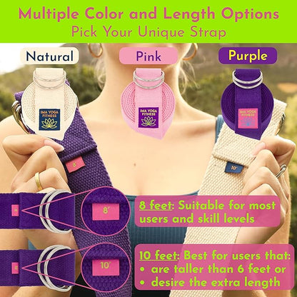 Adaptive Yoga Strap, Stretching Strap, 2 Inches Wide, 100% Naturally Soft Cotton, Steel D-Rings, Includes Natural Cotton Drawstring Storage Pouch and Instructional E-Book