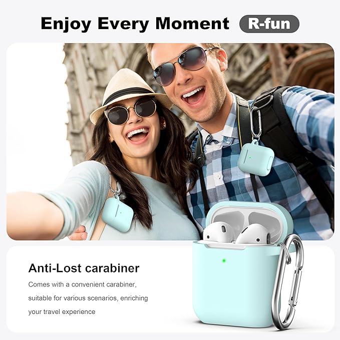 R-fun Compatible with AirPods Case Cover, Soft Silicone Protective Cover with Keychain for Women Men Compatible with Apple AirPods 2nd 1st Generation Charging Case, Front LED Visible,Turquoise