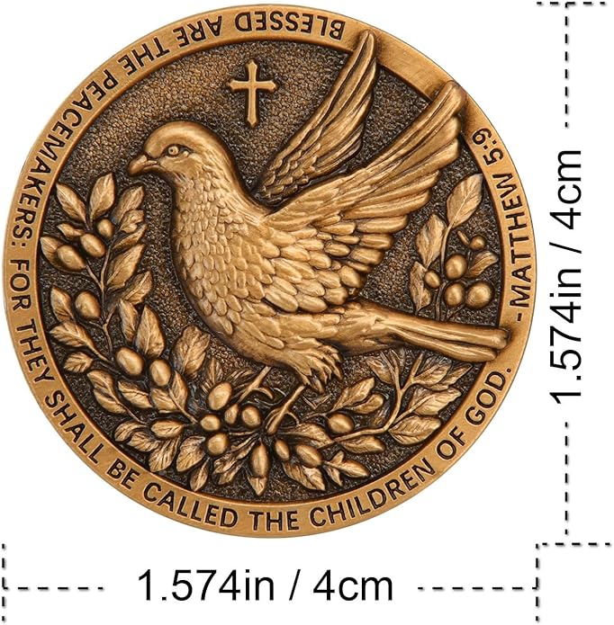 Christian Peace Medallion with Dove and Angels – Inspirational Religious Gift with Bible Verse Matthew 5:9 and Graceful Design