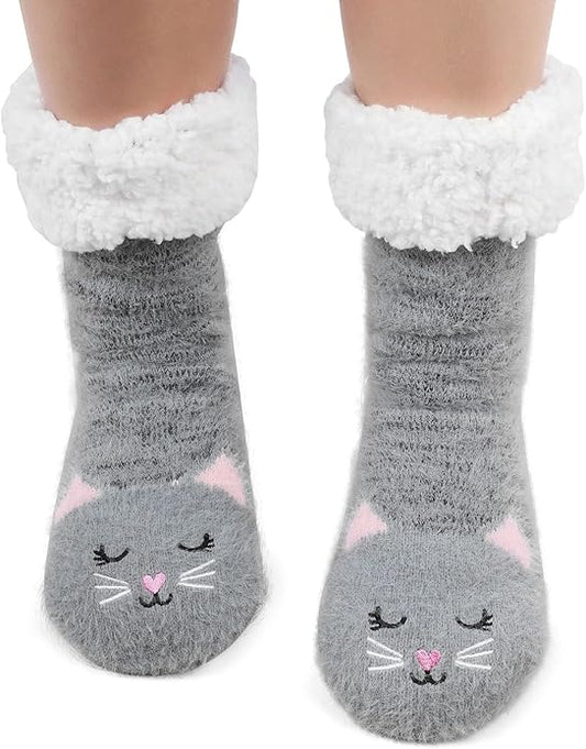 JaosWish Cat Fuzzy Socks Womens Pilates,Postpartum Essentials Non Slip Grip Slippers Hospital Socks for Labor Delivery