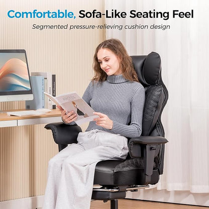 COMHOMA Big and Tall Office Chair 400LBS Wide Ergonomic Gaming Chair with Deluxe Embossing Designed Leather with Foot Rest,150°Reclining Adjustable Armrests Pocket Spring Back Support and Pillow