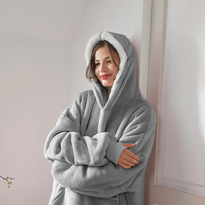 WDCOZY Wearable Blanket Hoodie Oversized Sherpa Fleece Hooded Sweatshirt with Adjustable Eye Mask Cozy For Adults Women Men