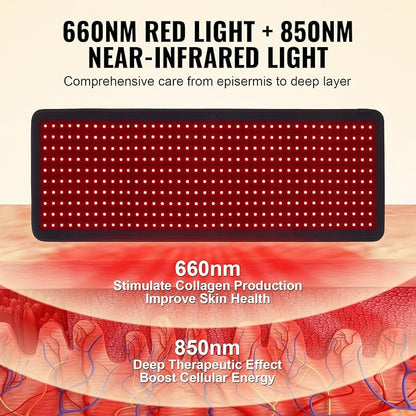 VEVOR Red Light Therapy Mat for Body, 400PCS 3-Chip LED Light Therapy Pad with Controller, 10Hz Pulse, 5-30 Min Timer, 660nm Red & 850nm Near Infrared Light Therapy Blanket for Pain Relief, Skin Healt