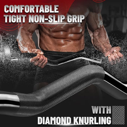 Yes4All 480LB Standard Straight Barbell 60" & EZ Curl Bar 47", Weight Bar 1" Diameter - Star Lock Collars & Rubber Ring for Deadlifts, Squats