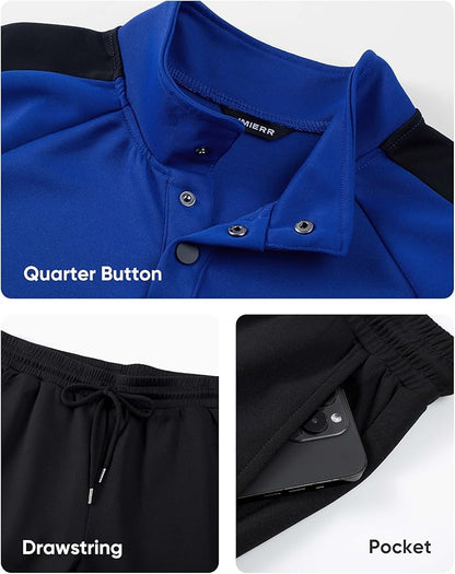 JMIERR Men's 2 Piece Casual Outfits Quarter Button Lightweight Sweatshirt Tracksuit & Joggers Sweatpants Sweatsuit Set