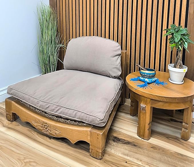 Handcrafted Wooden Meditation Chair with Woven Seagrass Seat, 30 x 28 x 18 inches (Stone)