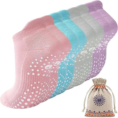 Pilates Socks for Women, Cushioned Ankle Grippy Non Slip Socks for Yoga, Hospital, Barre, Sports Home Slipper 2/4 Pairs