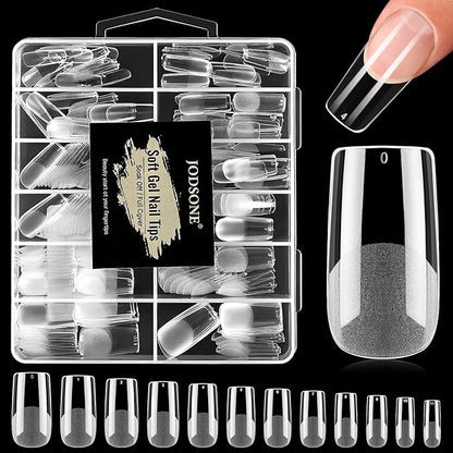 JODSONE Square Nail Tips Soft Nail Gel Tips Half Matte Full Cover Clear Gelly Press on Flase Nail Tips for Extension Nail Manicure 12 Sizes 240Pcs