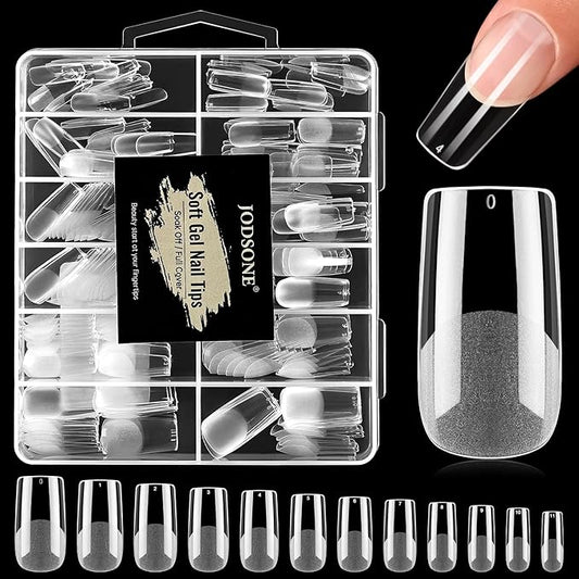 JODSONE Square Nail Tips Soft Nail Gel Tips Half Matte Full Cover Clear Gelly Press on Flase Nail Tips for Extension Nail Manicure 12 Sizes 240Pcs