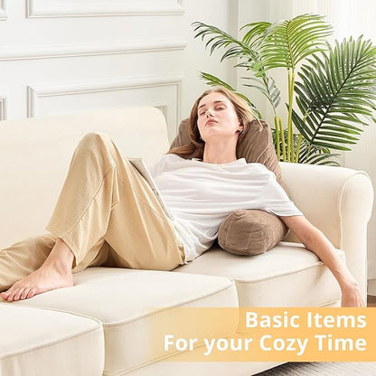Sasttie Reading Pillow, Velvet Back Pillow for Bed Sitting Up, Adult Back-Rest Support Cushion with Arms for Sit Up on Couch, Sofa, and Floor, Dorm Essentials, Reading Accessories, Light Brown