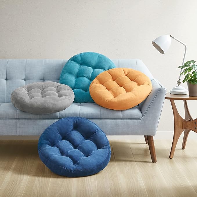 Meditation Floor Pillow Set of 2, Round Large Pillows Seating for Adults, Tufted Corduroy Thick Cushion for Living Room Tatami, Turquoise, 22 Inch'2 Count (Pack of 1)
