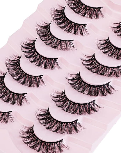 Onlyall Natural Lashes Wispy Lashes Natural Look False Eyelashes Natural Flared Eyelashes False Eye Lashes Soft Fluffy Lashes 7 Pairs Curl-02