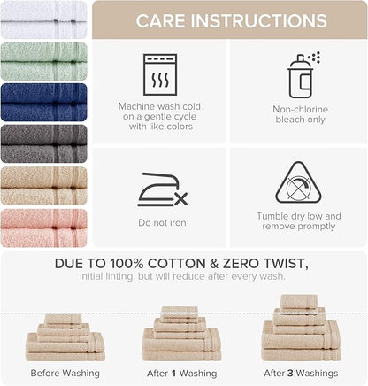 Comfort Spaces 6 Piece Luxury Bath Towel Set - 100% Cotton, Quick Dry, Zero Twist, Super Soft - Beige