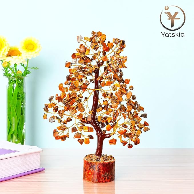 YATSKIA Tiger Eye Crystal - Tree of Life, Healing Crystals, Crystals and Gemstones, Crystal Bonsai Tree, Crystal Tree for Positive Energy, Home Decor