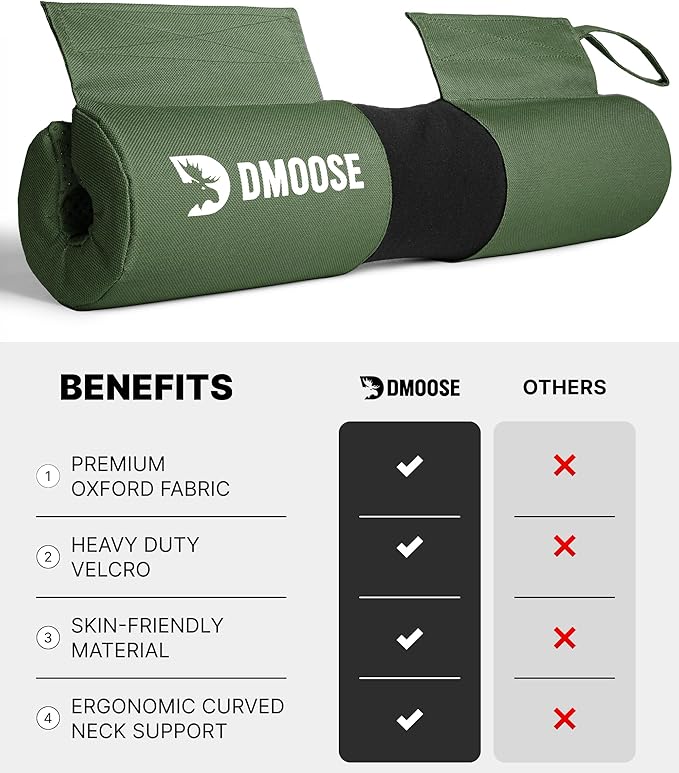 DMoose Fitness Barbell Pad for Hip Thrust, Squat & Lunges - Non-Slip Thick Foam Cushion for Neck and Back Support with Two Straps - Hip Thrust Pad for Leg Day - Fits All Olympic Bars and Smith Machine