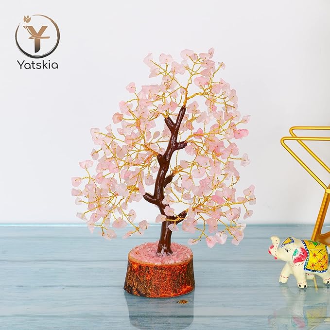 YATSKIA Rose Quartz Tree - Quartz Crystal Tree for Positive Energy - Birthday Gifts for Women - Feng Shui Decor - Gemstone Home Decor - Pink Desk Accessories