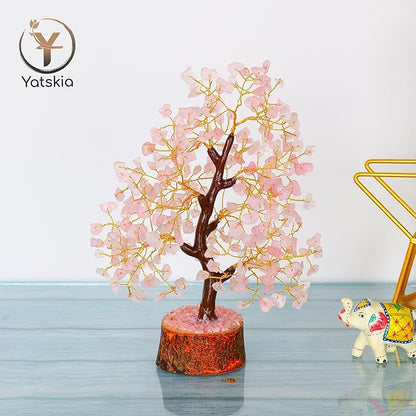 YATSKIA Rose Quartz Tree - Quartz Crystal Tree for Positive Energy - Birthday Gifts for Women - Feng Shui Decor - Gemstone Home Decor - Pink Desk Accessories