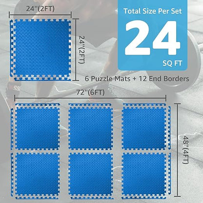 Art3d 24 Sq.Ft Eva Puzzle Exercise Mats, 24"x24" x 1/2" Thick Foam Interlocking Tiles for Gyms, Flooring, Workout, Gym Equipments, Pack of 6, Blue