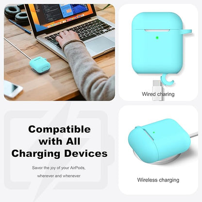 R-fun Compatible with AirPods Case Cover, Soft Silicone Protective Cover with Keychain for Women Men Compatible with Apple AirPods 2nd 1st Generation Charging Case, Front LED Visible,Mint Green