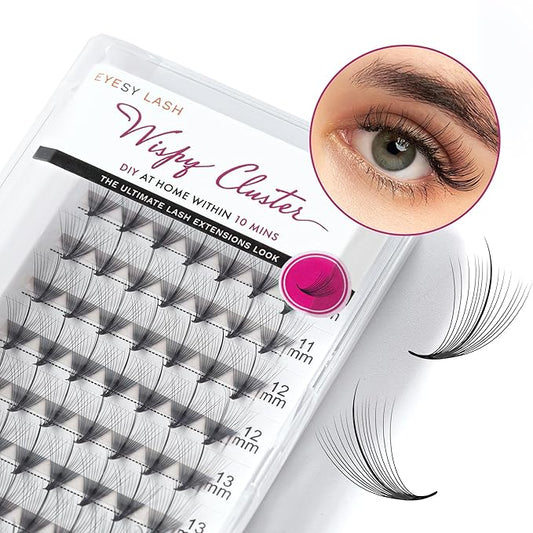 DIY Wispy Individual Lash Clusters 96pcs 20D C Curl 0.07 9-16mm Mixed Lengths - Eyelash Clusters Wispy Volume Natural Look Eyelash Extension at Home by Eyesy Lash