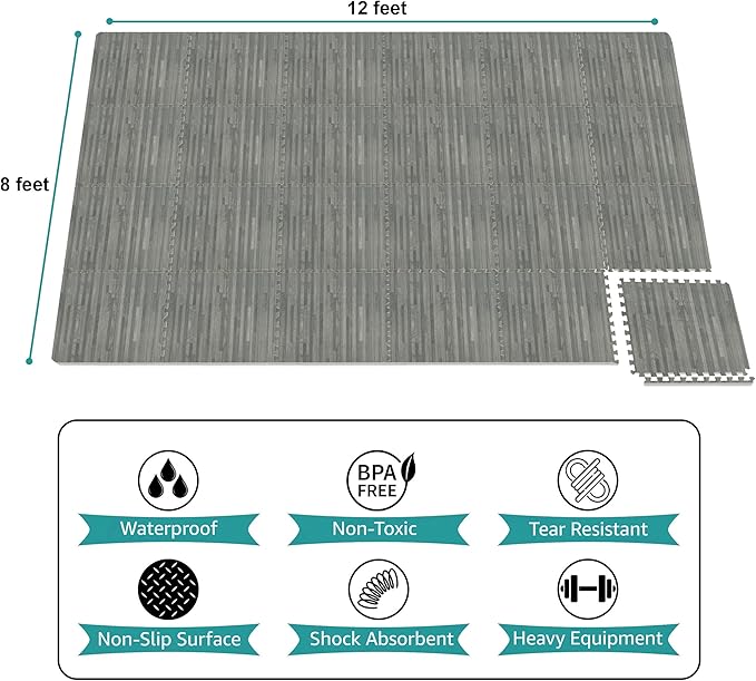 Sorbus Wood Grain Floor Tiles Foam Mat EVA Interlocking Mats Tile 3/8-Inch Thick Flooring Wood Puzzle Exercise Mats w/Borders - Home Playroom Basement, Apartment, Trade Show, Baby, Dance