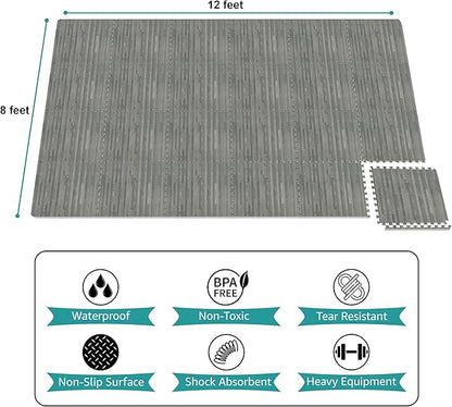Sorbus Wood Grain Floor Tiles Foam Mat EVA Interlocking Mats Tile 3/8-Inch Thick Flooring Wood Puzzle Exercise Mats w/Borders - Home Playroom Basement, Apartment, Trade Show, Baby, Dance