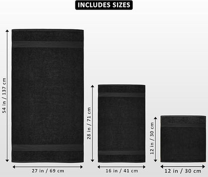 Utopia Towels 8 Piece Premium Towel Set, 2 Bath, 2 Hand, and 4 Wash Cloths, 600 GSM 100% Ring Spun Cotton, Highly Absorbent Towels for Bathroom, Gym, Hotel, and Spa, Black