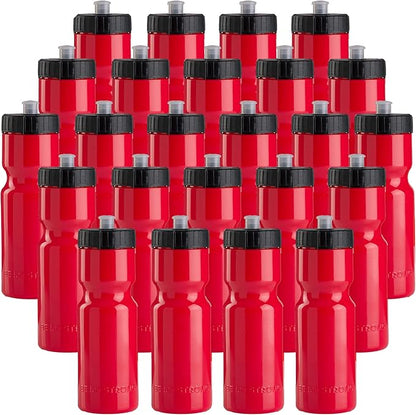 50 Strong Bulk Water Bottles | 24 Pack Sports Bottle | 22 oz. BPA-Free Easy Open with Pull Top Cap | Made in USA | Reusable Plastic Water Bottles for Adults & Kids | Top Rack Dishwasher Safe