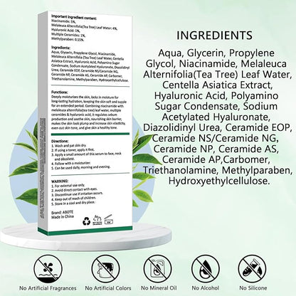 Travel Skincare 5% Niacinamide Serum with 4% Tea Tree Extracts | 1% Ceramide Complex | Deep Hydration | Regulates Sebum | Soothes Skin (3 Pack 0.507 fl.oz | 15ml)