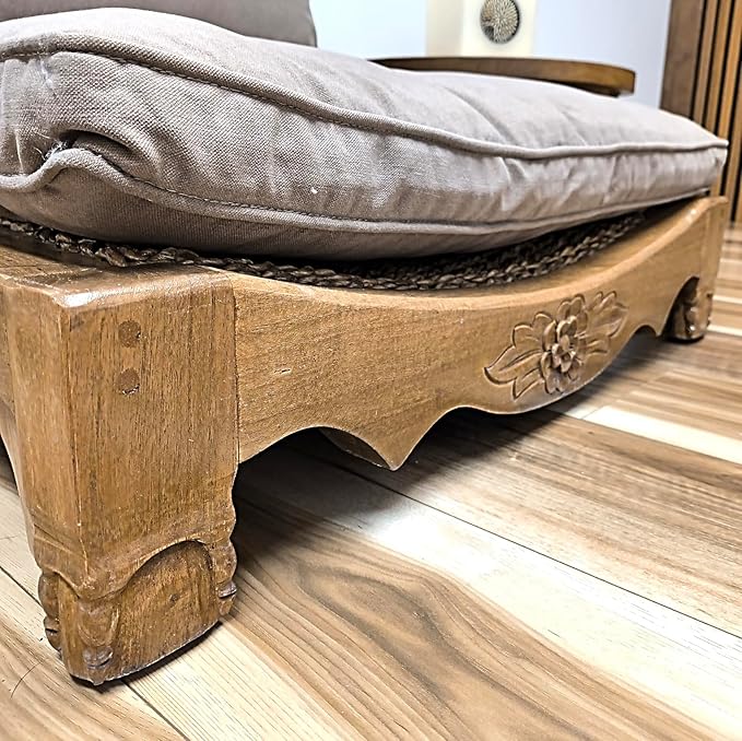 Handcrafted Wooden Meditation Chair with Woven Seagrass Seat, 30 x 28 x 18 inches (Stone)